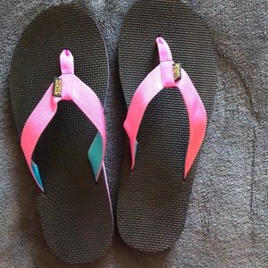 Teva Hot Pink/Blue Flip Flops Size 10